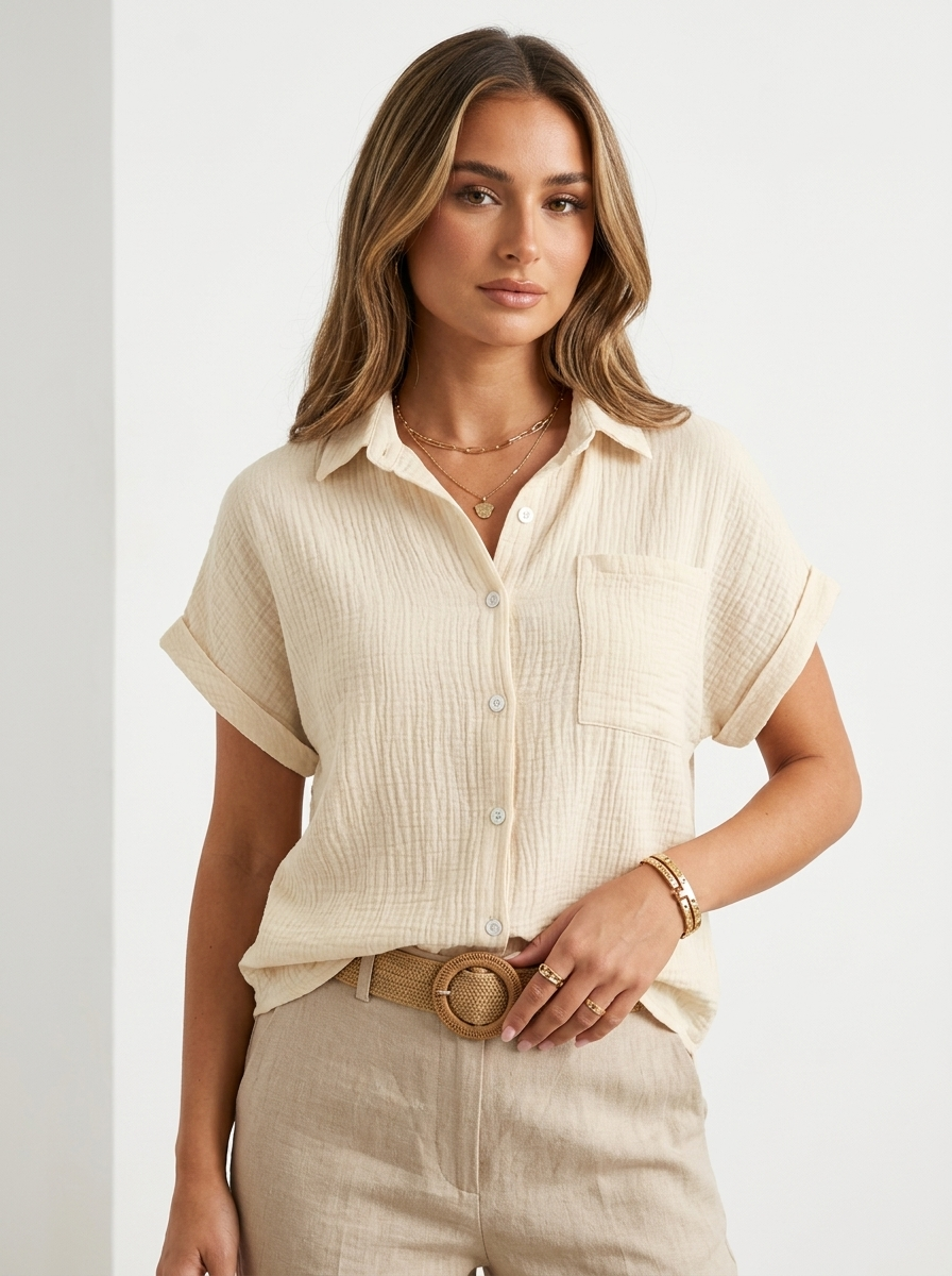 Women's Textured Button-Up Summer Shirt