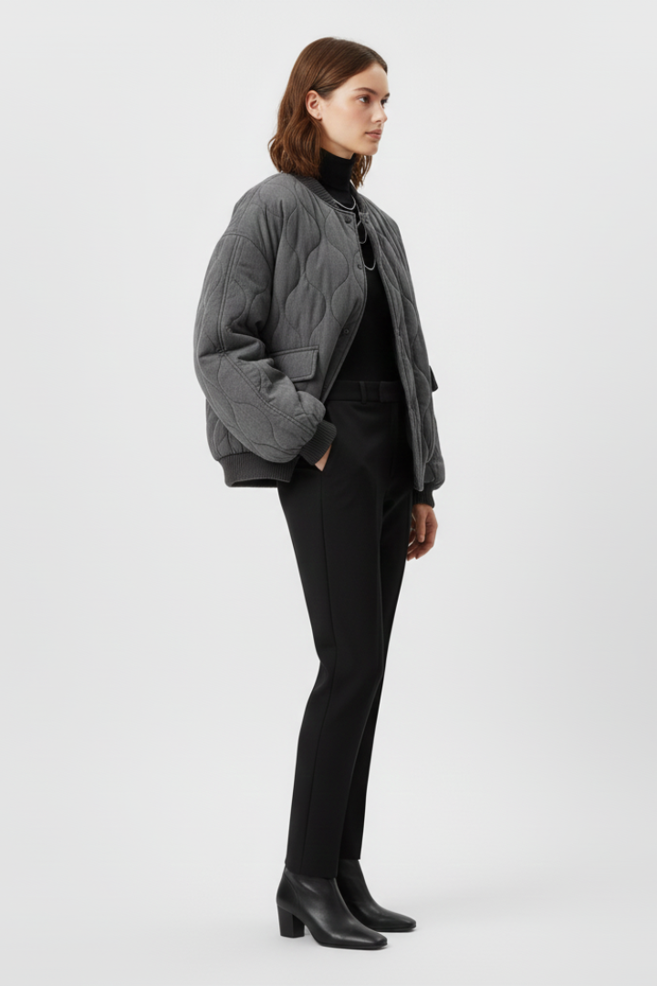 Snap closure quilted bomber – outfit view
