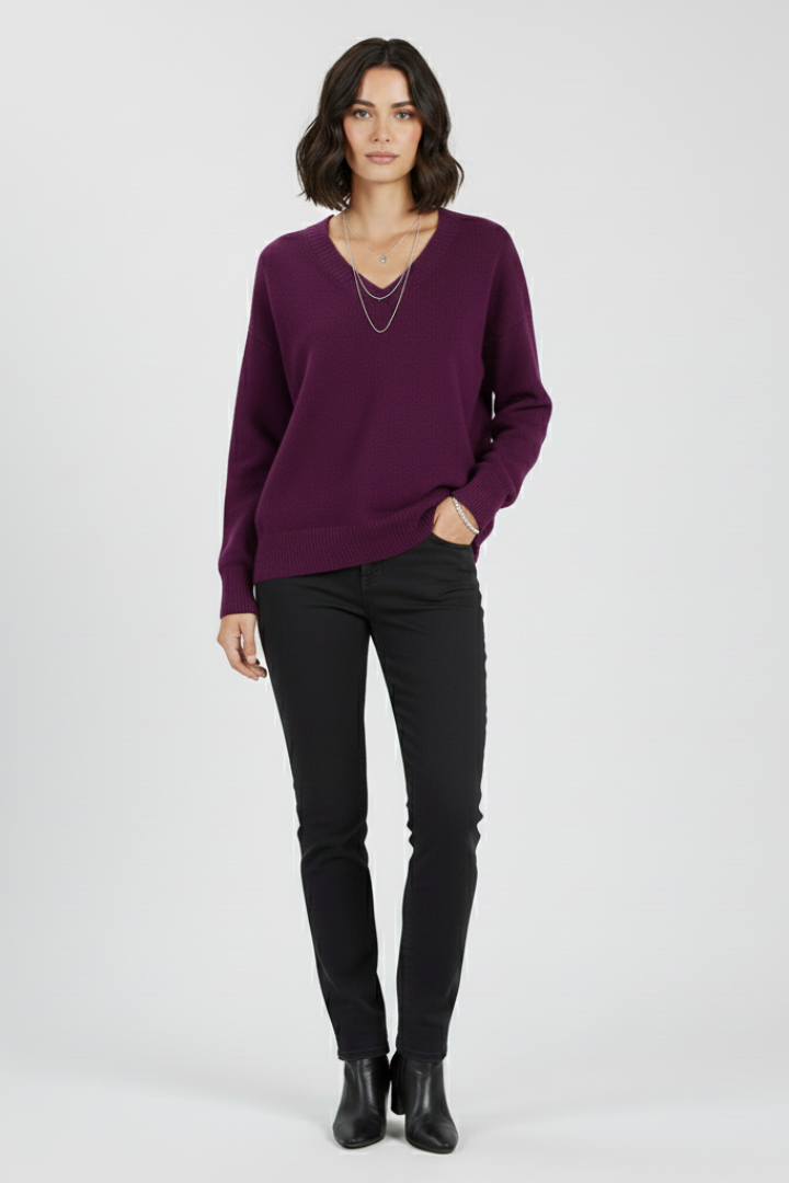 Women's V-Neck Pullover Sweater – Long Sleeve Knitwear
