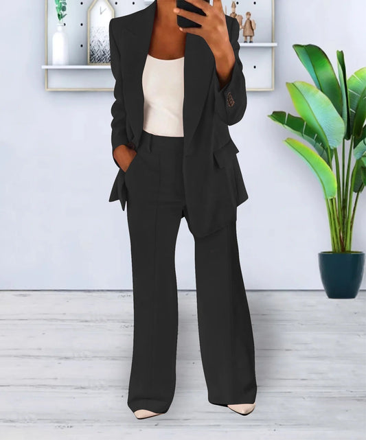 Women's Two-Piece Suit Set – Chic Blazer and Trousers