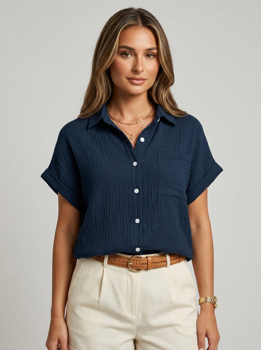 Women's Textured Button-Up Summer Shirt