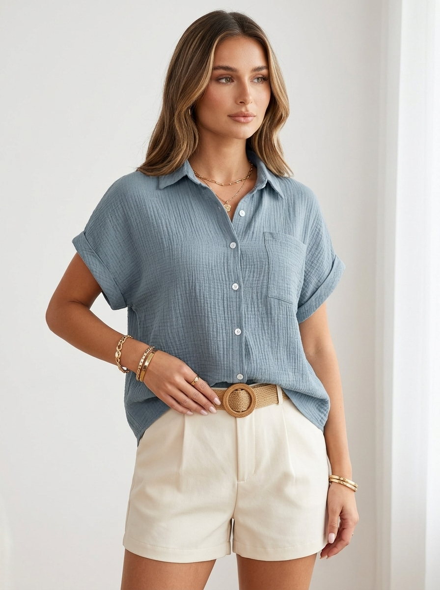 Women's Textured Button-Up Summer Shirt