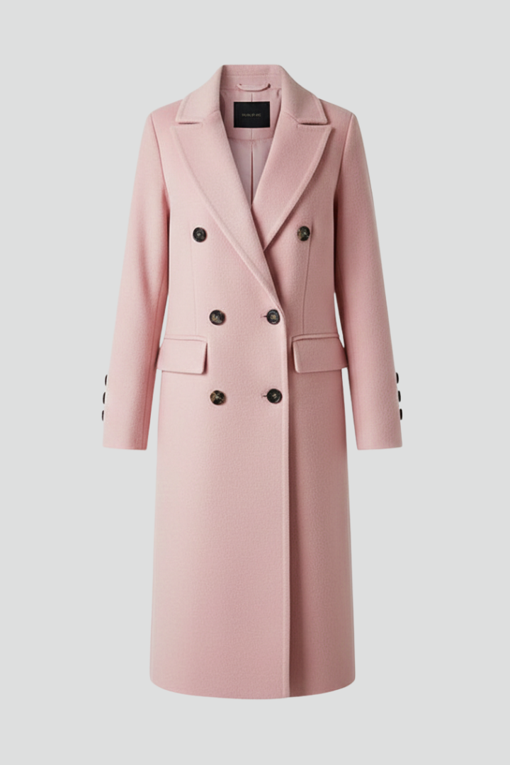 Women's lapel collar coat – button front view