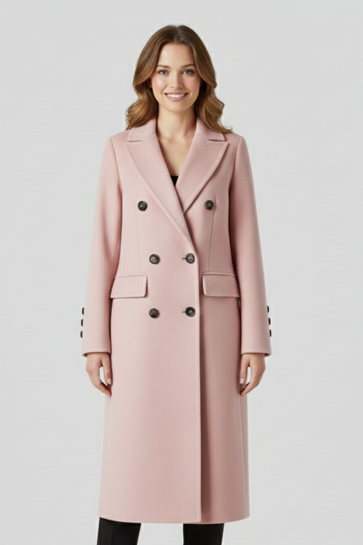 Classic long coat with lapel collar – side view