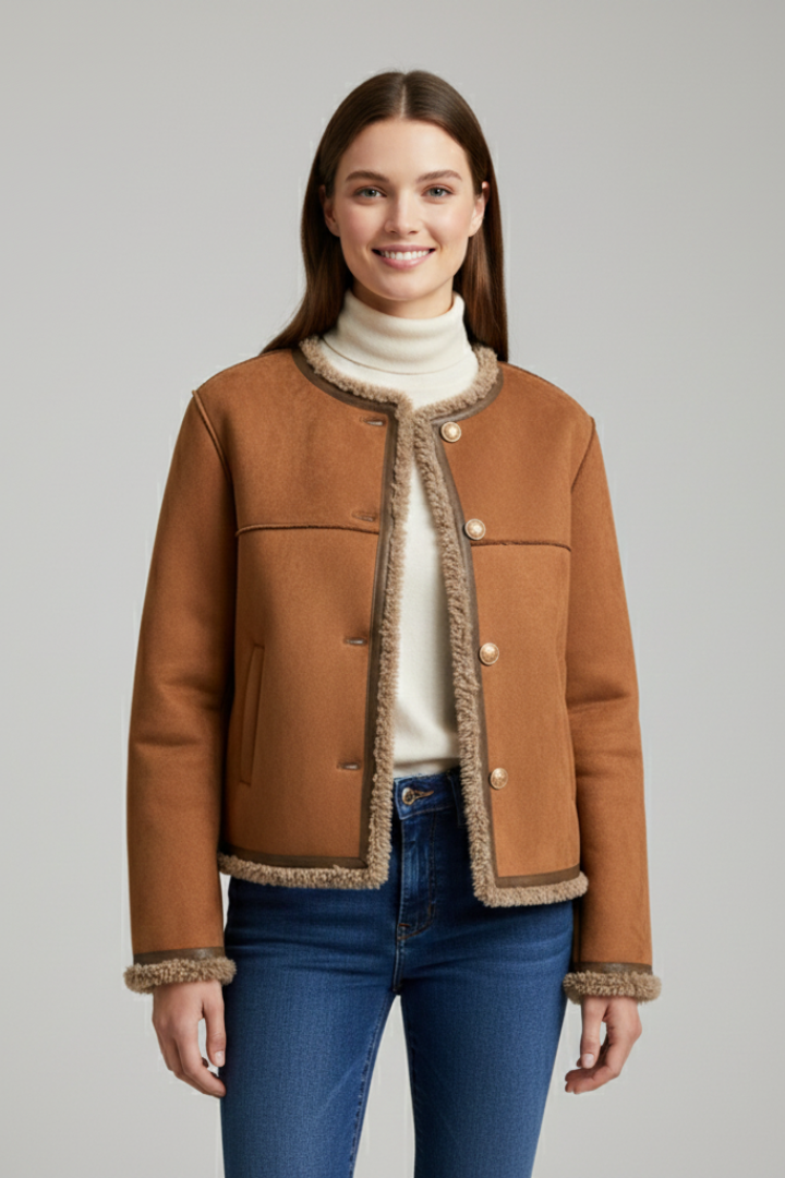 Button front jacket with contrast edging – side view