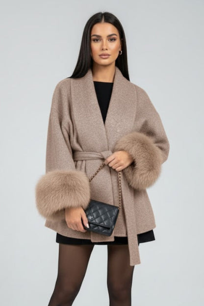 Belted winter coat with waist tie – side detail