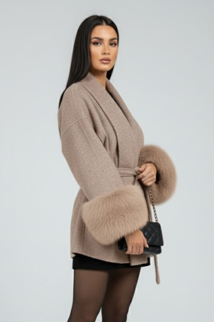 Full length faux fur coat – back view