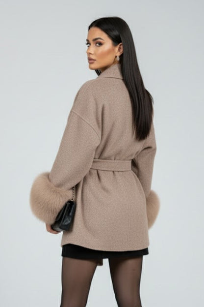 Women's winter coat – faux fur cuff closeup