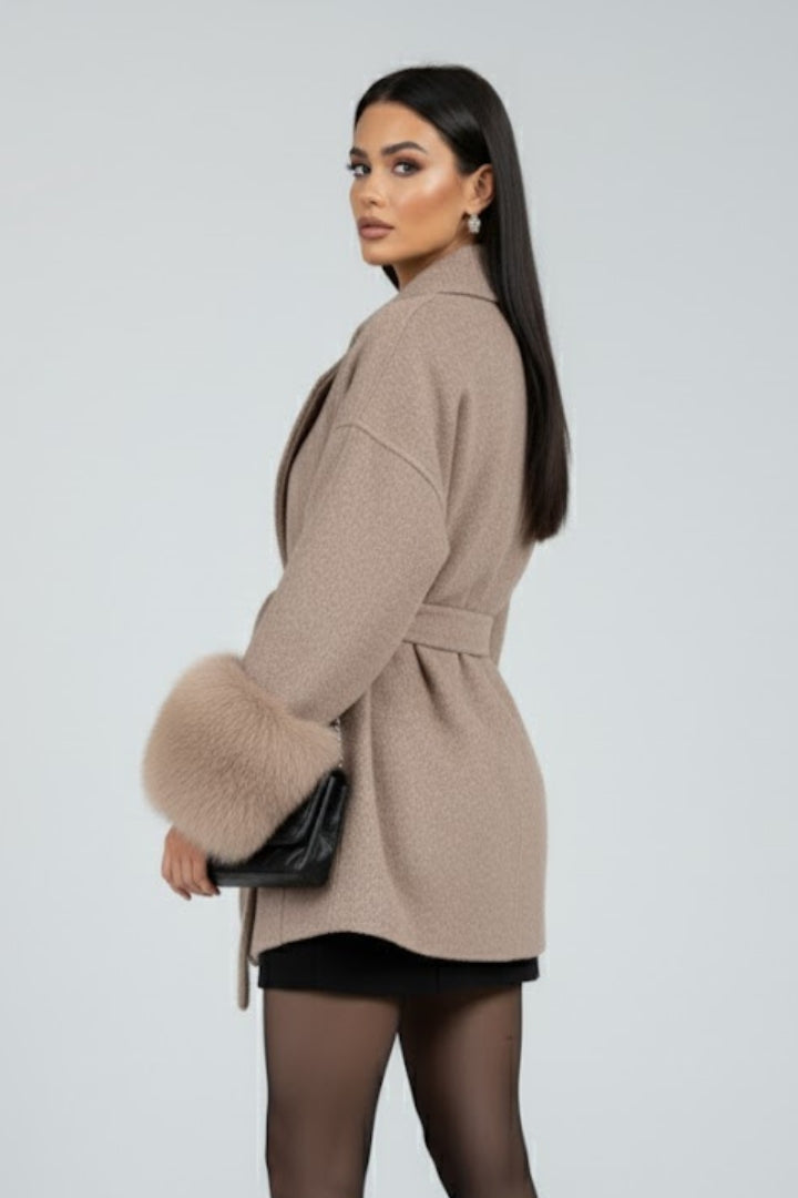 Belted faux fur coat – waist tie styling