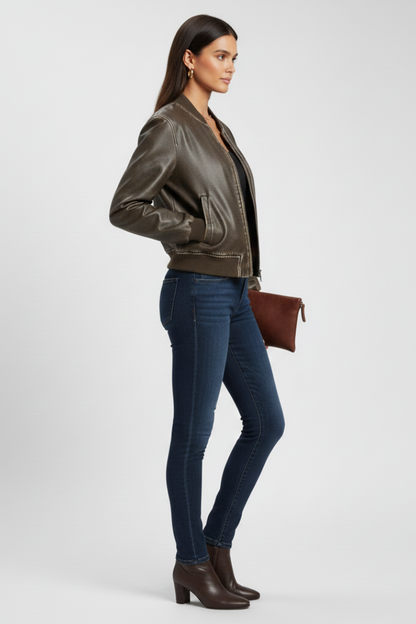 Women's collared bomber – fabric texture detail