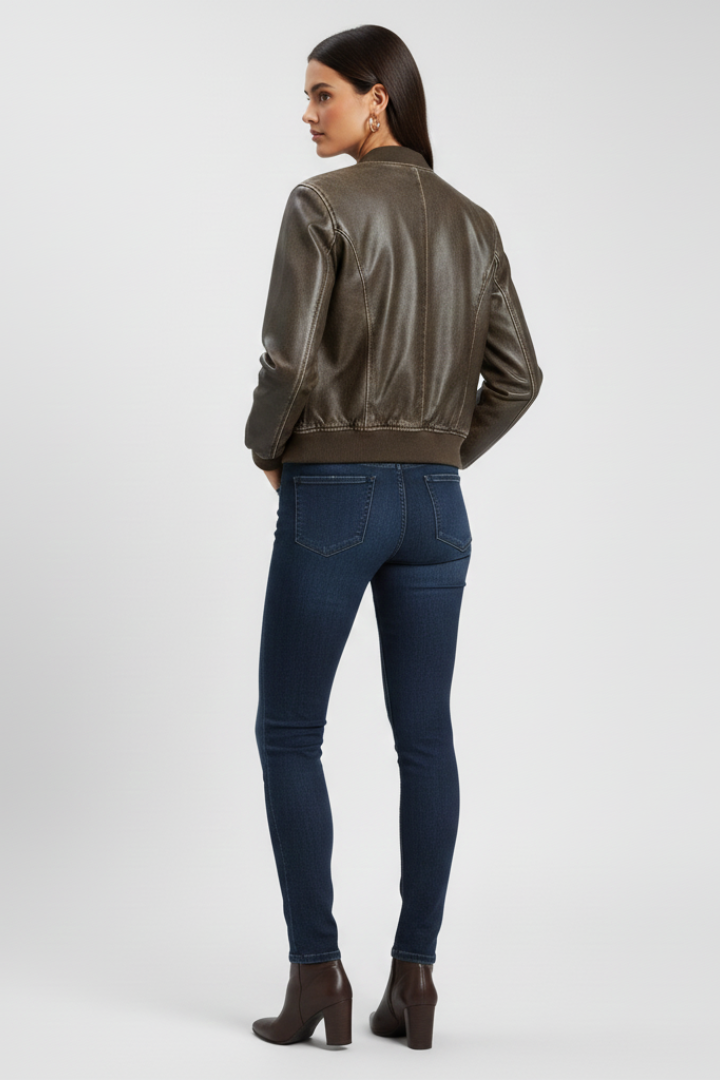 Collared neck bomber – outfit styling view