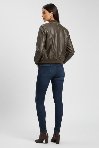 Collared neck bomber – outfit styling view