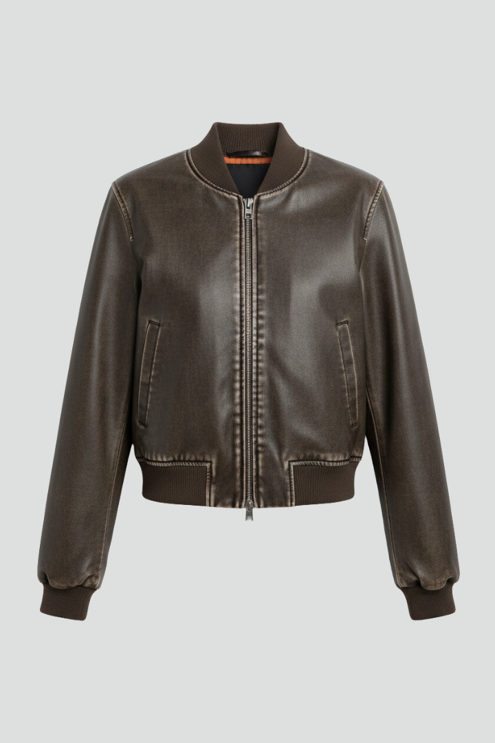 Women's woven bomber jacket – collared neck front view
