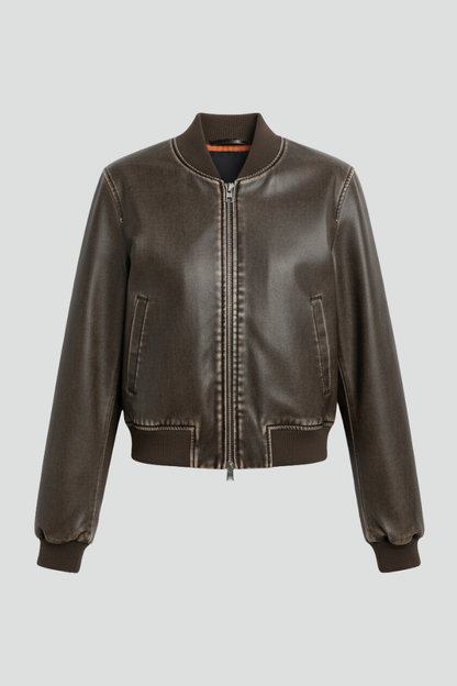 Women's woven bomber jacket – collared neck front view