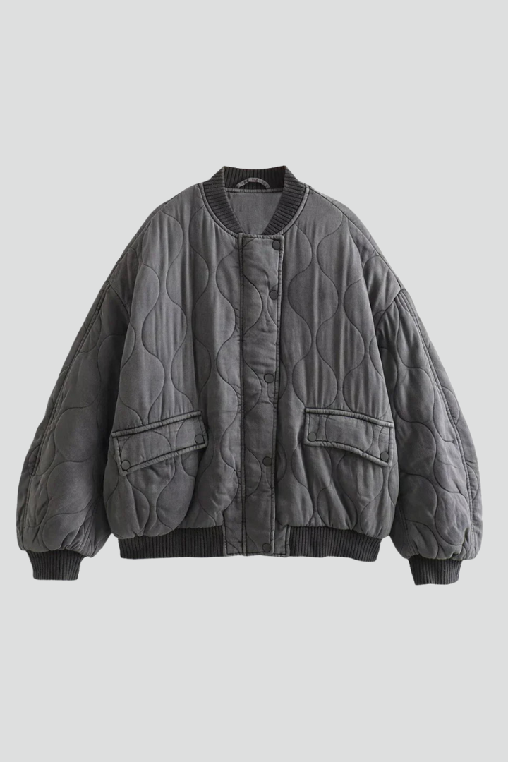 Women's quilted bomber jacket – snap closure front view