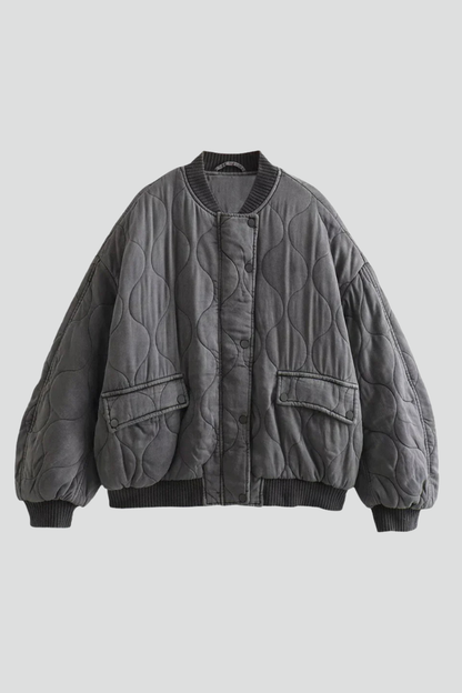 Women's quilted bomber jacket – snap closure front view
