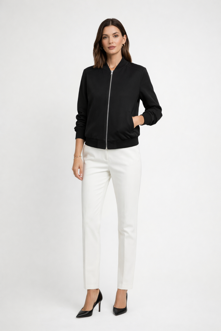 Zip-up bomber with ribbed edges – side view