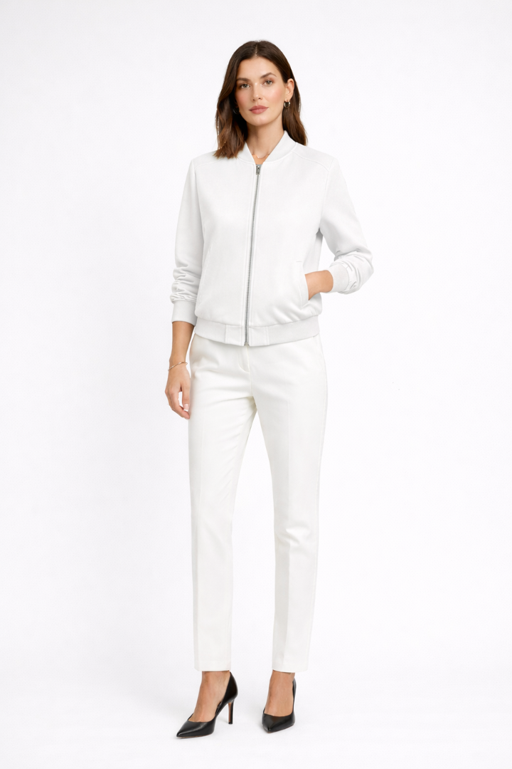 Bomber jacket with ribbed trim – styled view