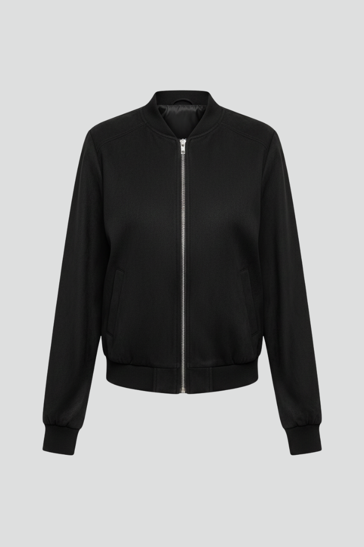 Women's zip-up bomber jacket – ribbed trim front view