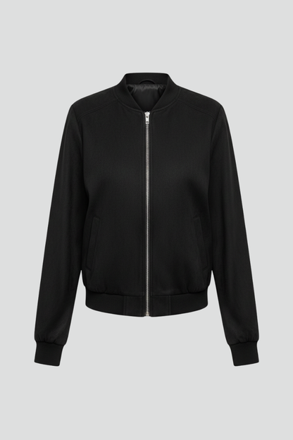 Women's zip-up bomber jacket – ribbed trim front view