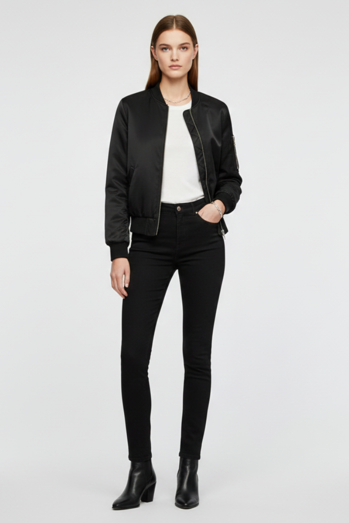 Black bomber with zipper closure – side view