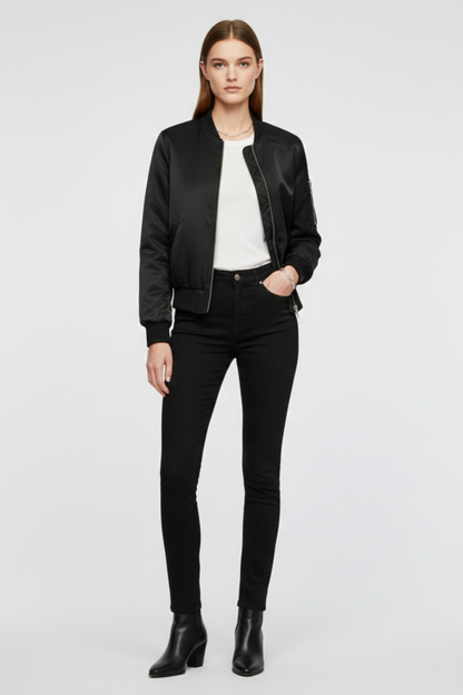 Black bomber with zipper closure – side view