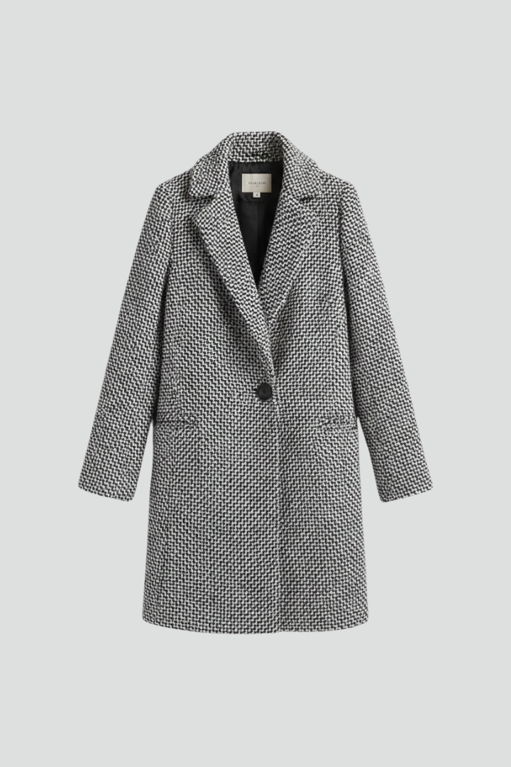 Women's blazer collar coat – woven texture front view