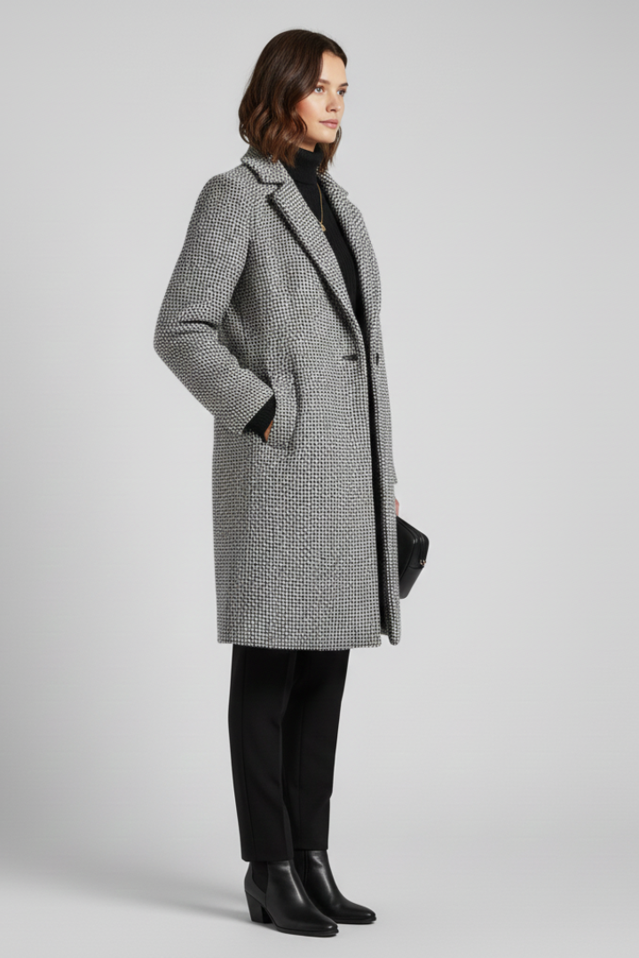 Women's woven texture coat – collar detail