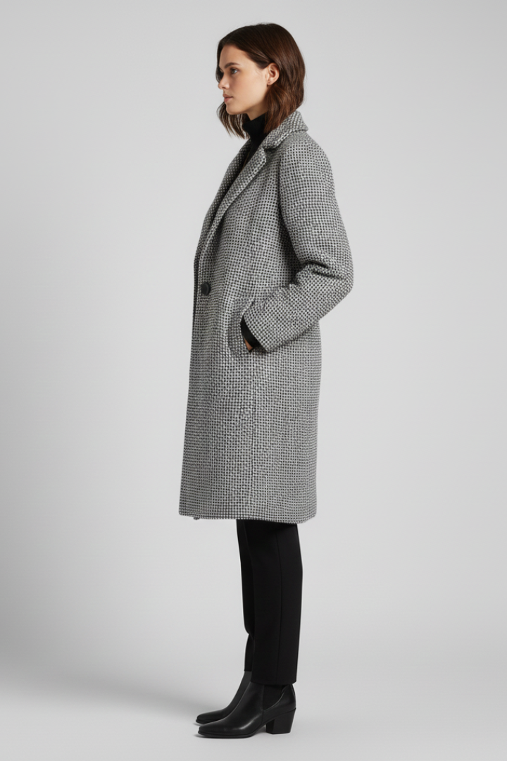 Woven texture winter coat – styled outfit