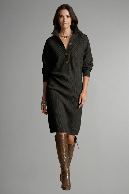 Knit dress with button placket – alternate angle