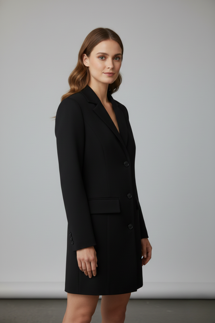 Women's Longline Blazer – Notched Lapel Button Front