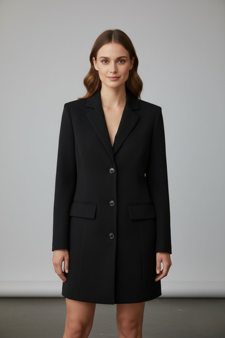 Women's Longline Blazer – Notched Lapel Button Front
