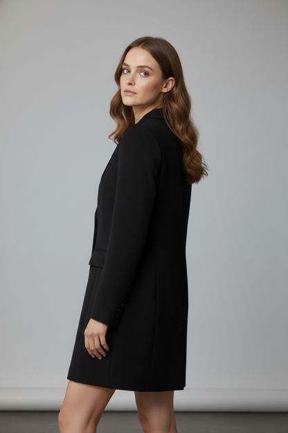 Women's Longline Blazer – Notched Lapel Button Front