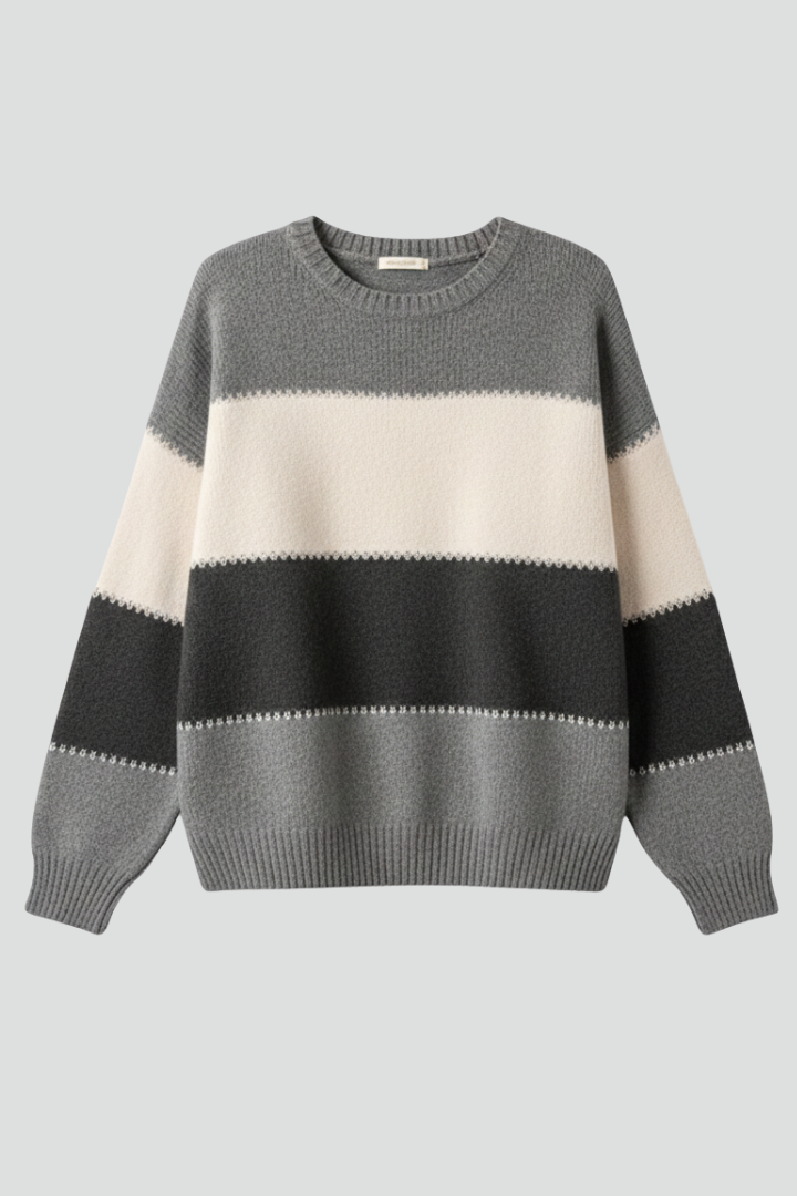 Women's striped knit sweater – round neck front view