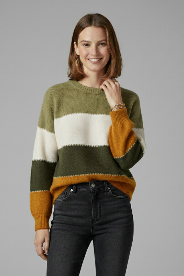 Ribbed trim striped sweater – detail view