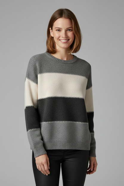 Women's striped sweater – ribbed trim closeup