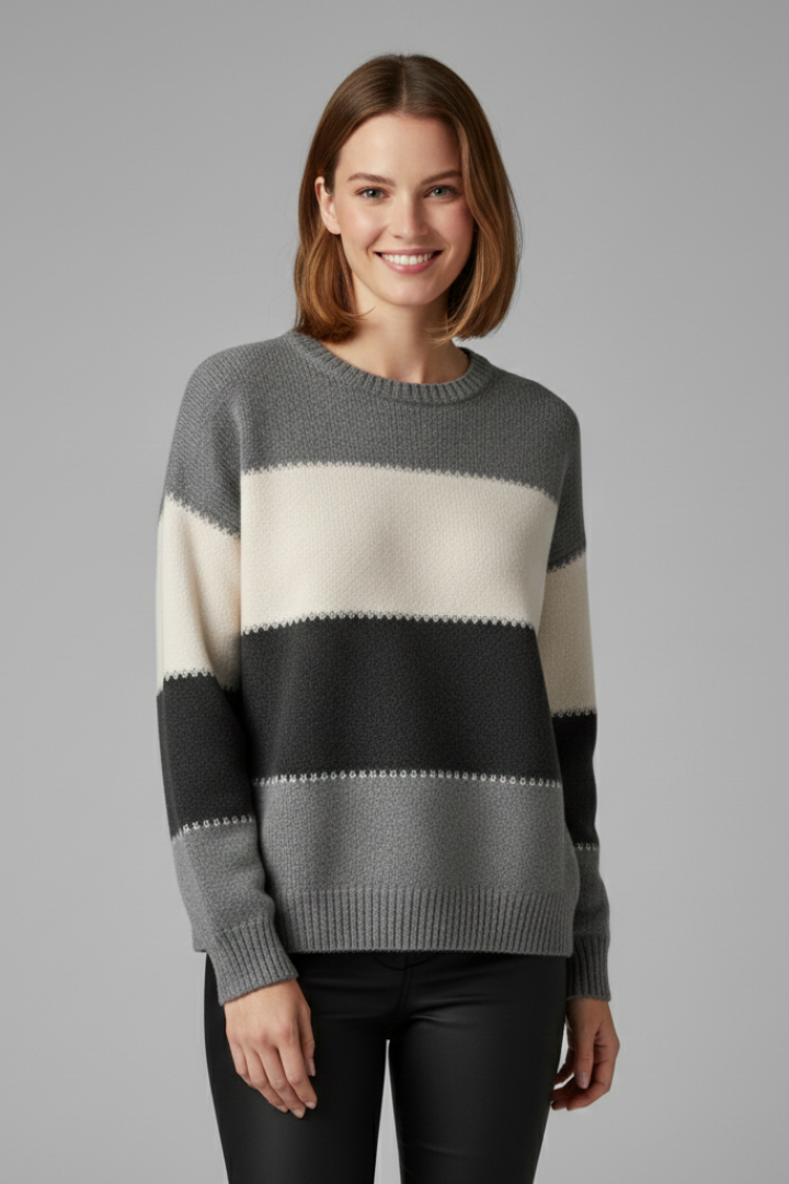 Striped knit with ribbed trim – pattern detail