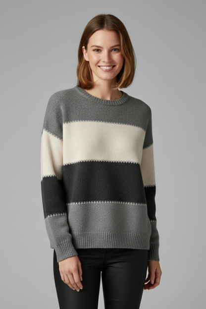 Striped knit with ribbed trim – pattern detail