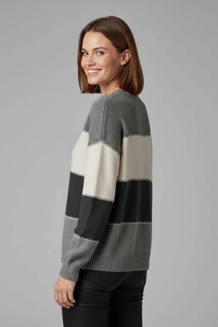 Women's round neck striped sweater – side view
