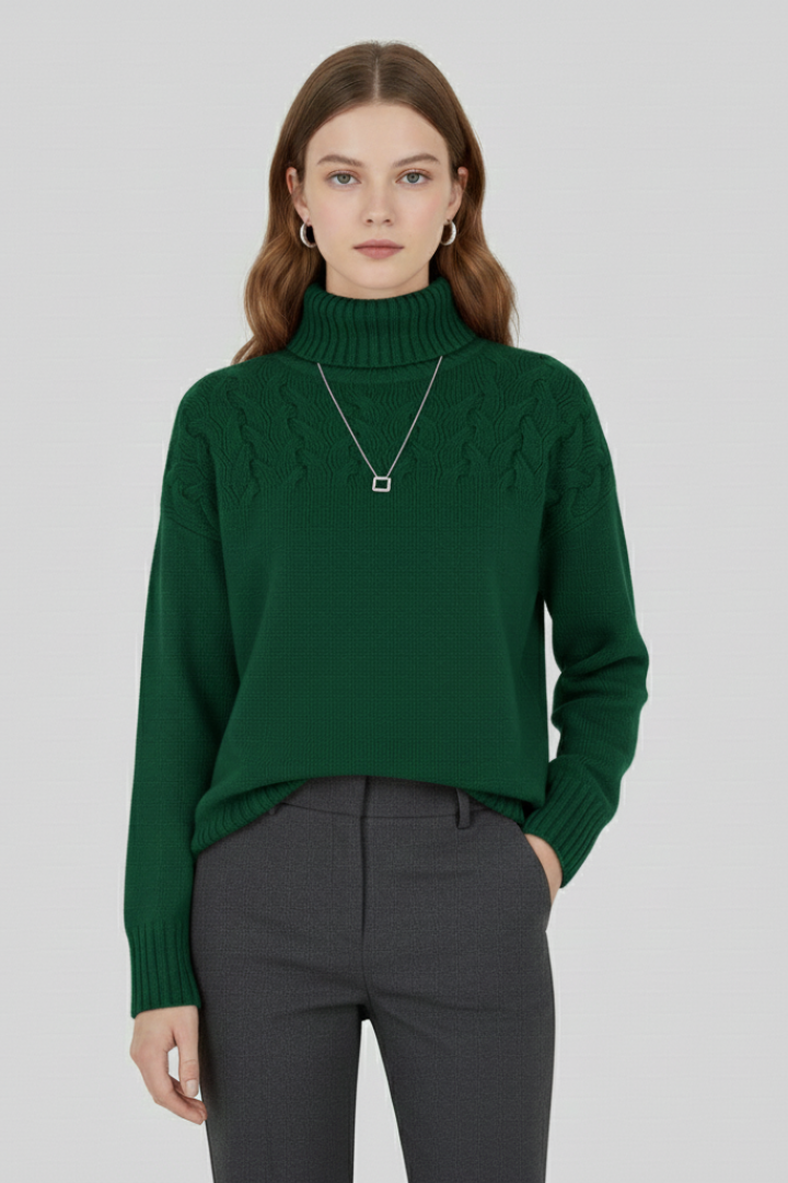 Textured turtleneck sweater – styled view