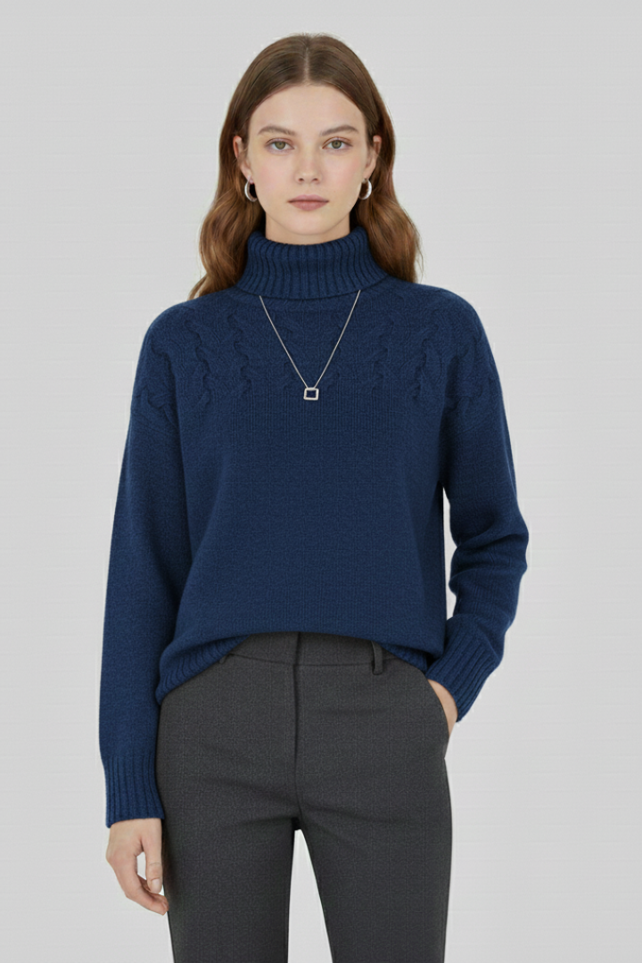 Women's cable turtleneck – alternate angle