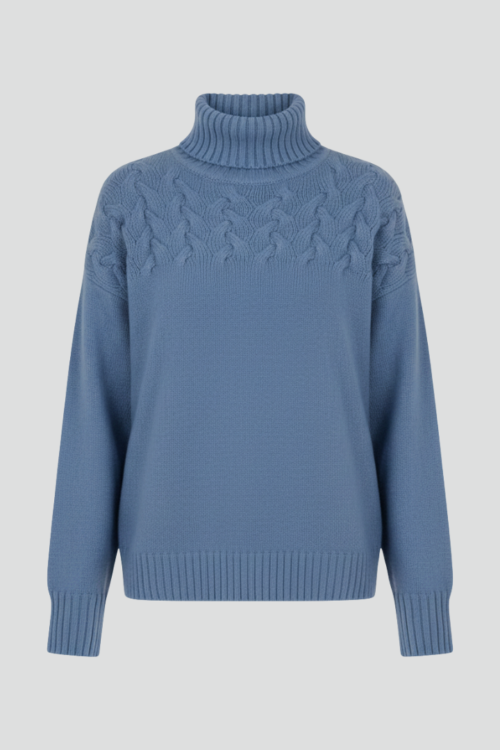Women's cable knit turtleneck – textured front view