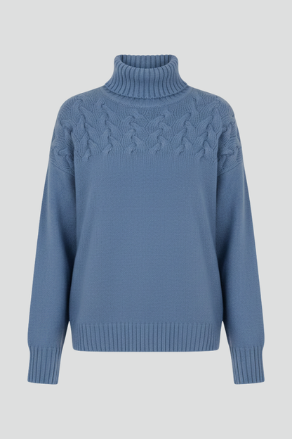 Women's cable knit turtleneck – textured front view