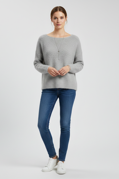 Wide neck brushed knit pullover – side view