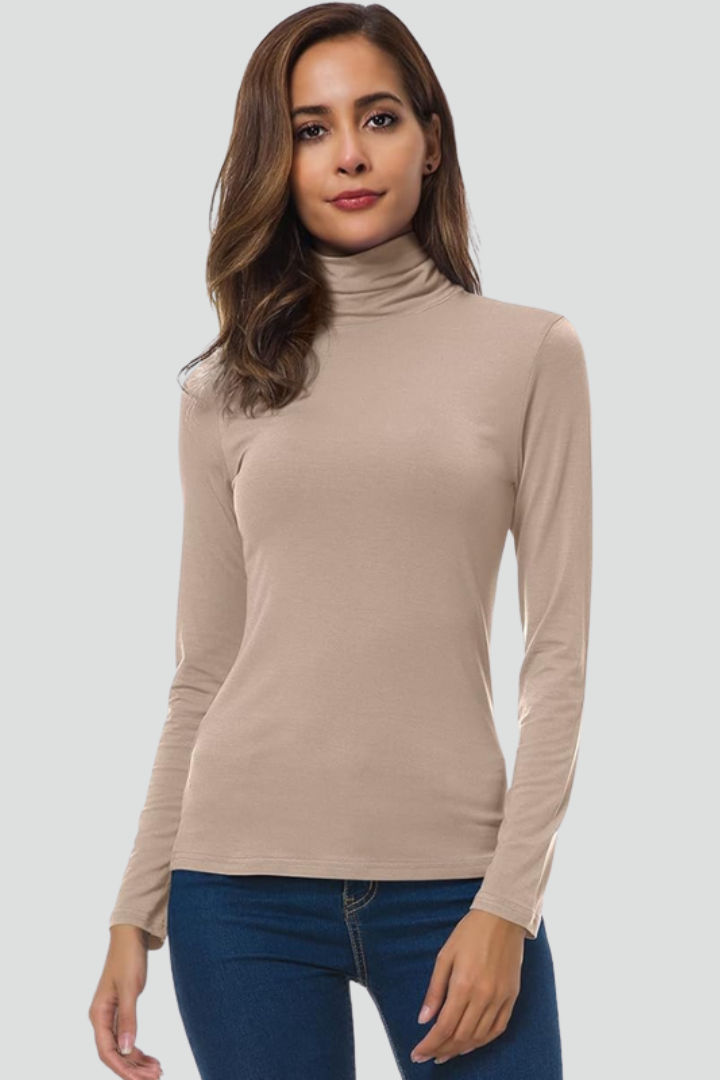 Plain knit turtleneck pullover – full view