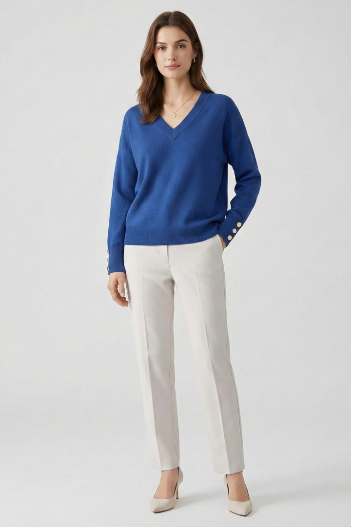 V-neck dropped shoulder knit – side view