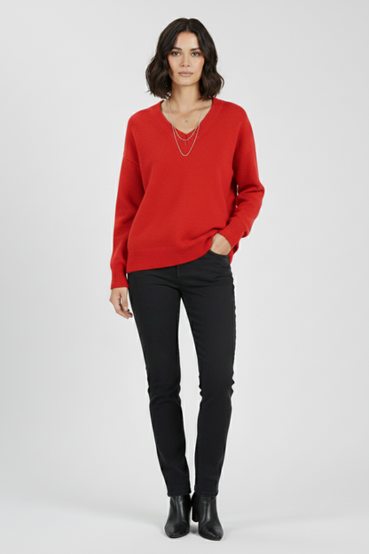 Women's V-Neck Pullover Sweater – Long Sleeve Knitwear