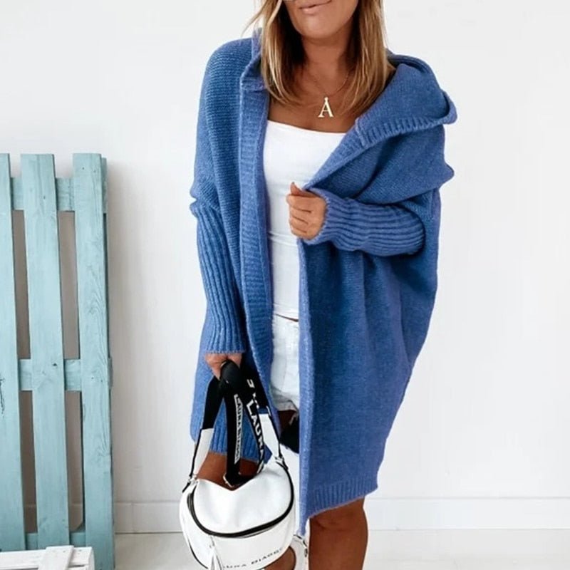 Women's Hooded Knit Cardigan – Longline Cozy Layer