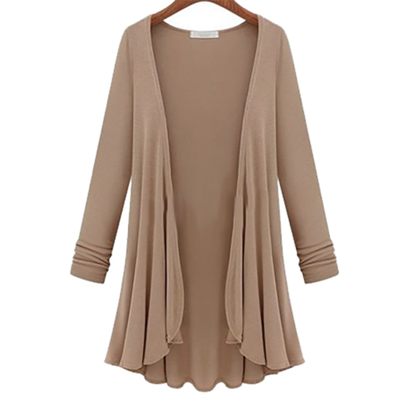 Women's ruffled cardigan – open front view