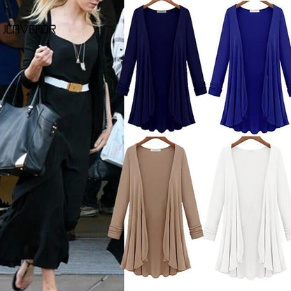 Women's open front cardigan – side view